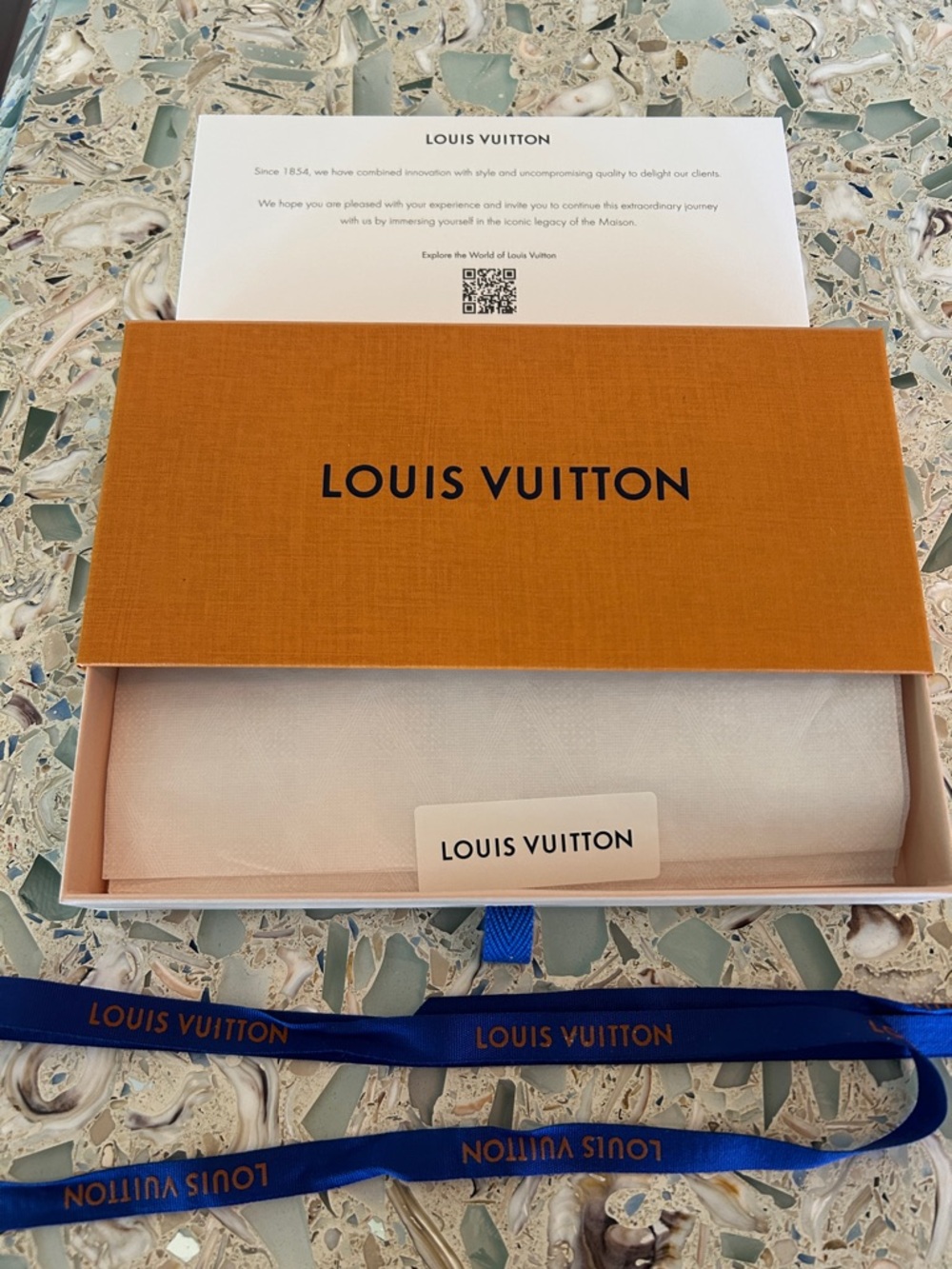 Louis Vuitton Gift Box with Blue Branded Ribbon